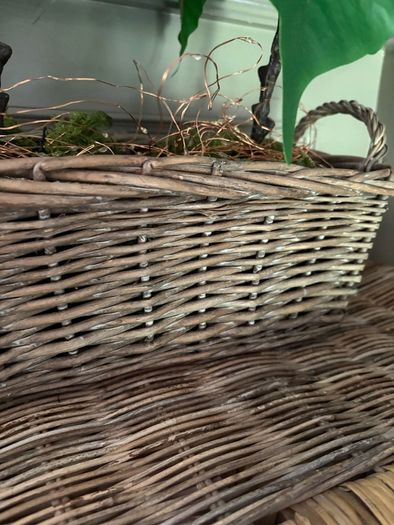 Washed rattan planter console or centrepiece with timer lights