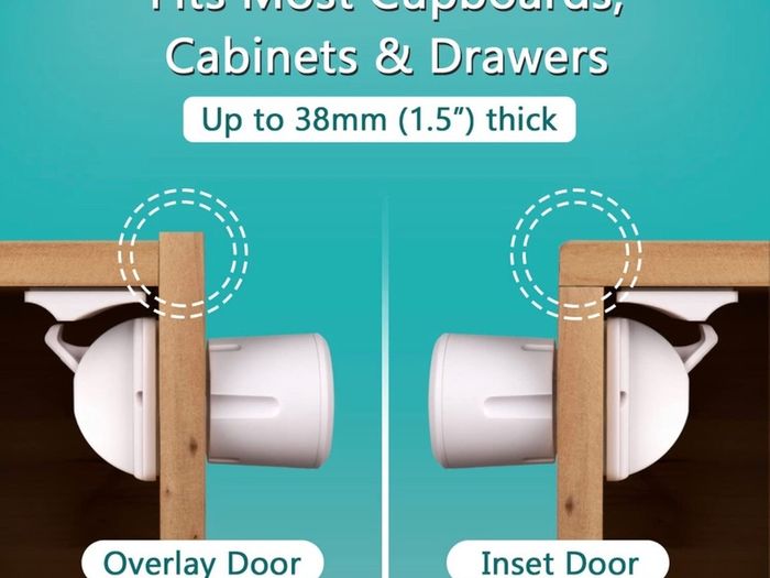 Child & Baby Safety Proof Magnetic Cupboard Locks (16 Locks & 3 Keys), Easy Install in Seconds, Invisible Child Safety Locks for Cabinets and Drawers, No Screws or Drilling (white/ black)