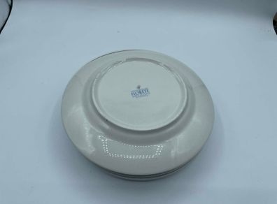 Set of 5 Vintage Sonata Florete Fine Porcelain Plates Pink Rose Blue Border