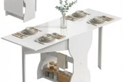 Folding Dining Table for 4 People with Shelf, Wood, 160x60x75 cm, White