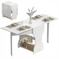 Folding Dining Table for 4 People with Shelf, Wood, 160x60x75 cm, White