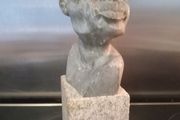 Antique Carved Solid Stone Bust Sculpture ...Signed on Base.