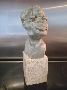 Antique Carved Solid Stone Bust Sculpture ...Signed on Base.