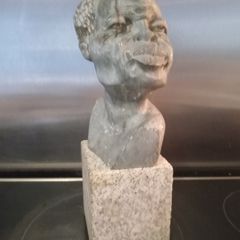Antique Carved Solid Stone Bust Sculpture ...Signed on Base.