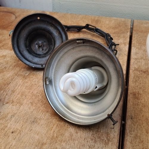 Vintage 15" Milk Glass Schoolhouse Pendant Light