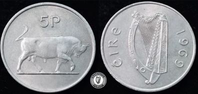 [#2545] - Ireland 1969 | Irish 5p | 5 Pence | Bull | KM.22 | High Grade