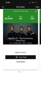 West life seated ticket x1