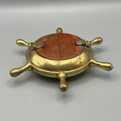Vintage Brass Ship Wheel Ashtray 1960s Heavy Brass Ashtray Nautical Maritime