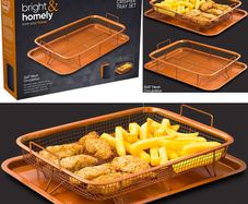 Fusion 2 Pcs Copper Crisper Non-Stick Oven Mesh Baking Tray Chips Crisp Basket Tool