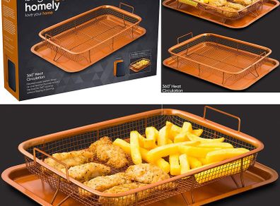 Fusion 2 Pcs Copper Crisper Non-Stick Oven Mesh Baking Tray Chips Crisp Basket Tool