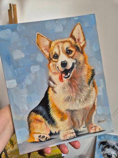 Happy Corgi - oil painting