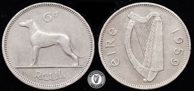 [#143] - Ireland 1959 | 6 Pence | Irish 6d | Wolfhound | KM.13a