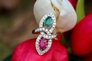Vintage 1960/70s 'Toi et Moi' Emerald, Ruby &amp; Diamond Ring