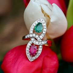 Vintage 1960/70s 'Toi et Moi' Emerald, Ruby & Diamond Ring