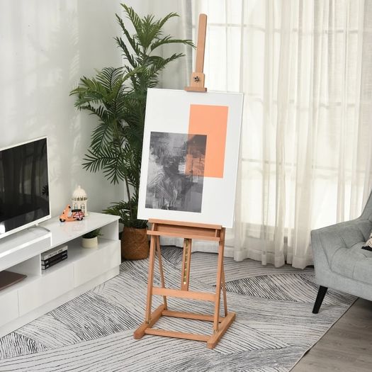 Wooden H-Frame Artist Easel, Height Adjustable Easel Stand with Canvas Holder and Pencil Case for Display, Drawing, Painting, Natural