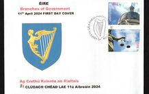2024 Ireland Centenary of Creation of Government Ministries Commemorative Stamps PaddyAchill First Day Cover (FDC) with picture of Harp