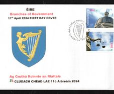 2024 Ireland Centenary of Creation of Government Ministries Commemorative Stamps PaddyAchill First Day Cover (FDC) with picture of Harp