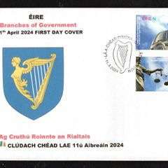 2024 Ireland Centenary of Creation of Government Ministries Commemorative Stamps PaddyAchill First Day Cover (FDC) with picture of Harp
