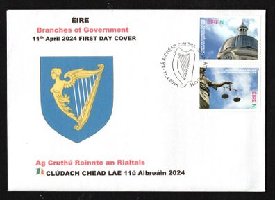 2024 Ireland Centenary of Creation of Government Ministries Commemorative Stamps PaddyAchill First Day Cover (FDC) with picture of Harp