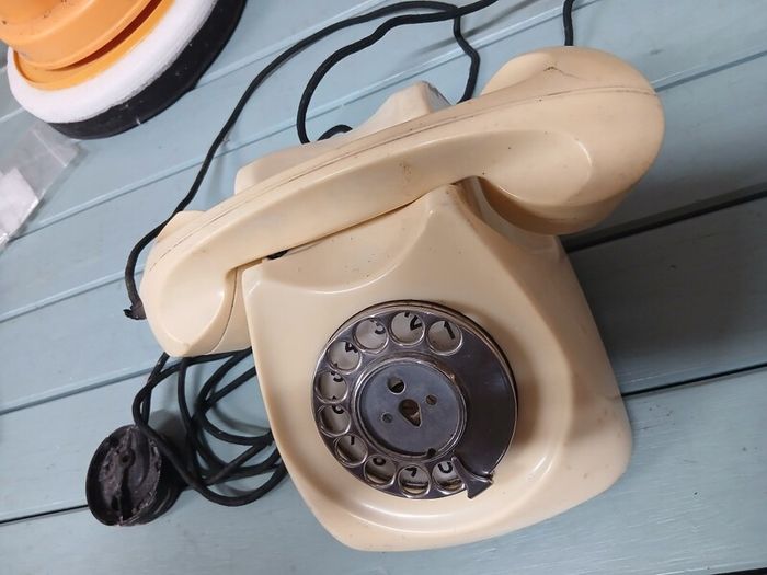 antique telephone.