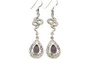Vintage 925 Sterling Silver &amp; Colour Changing Amethyst Witchy Gothic Snake Earrings