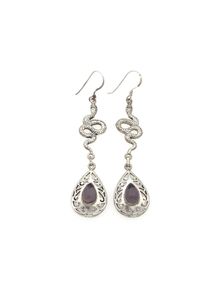 Vintage 925 Sterling Silver & Colour Changing Amethyst Witchy Gothic Snake Earrings
