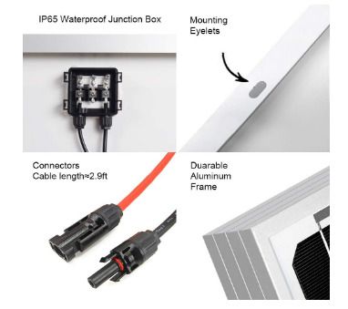 120W, 12V Solar Panel Kit with 20 A Solar Charge Controller and 5 m Solar Cable and Z Mounts for RV Boat Motor-home