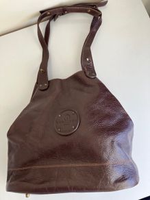 Vintage French Large Dark Brown Leather Bucket Bag