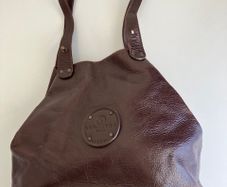 Vintage French Large Dark Brown Leather Bucket Bag