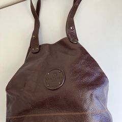 Vintage French Large Dark Brown Leather Bucket Bag