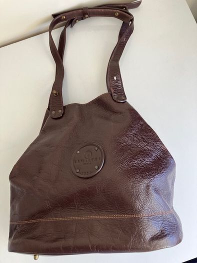 Vintage French Large Dark Brown Leather Bucket Bag