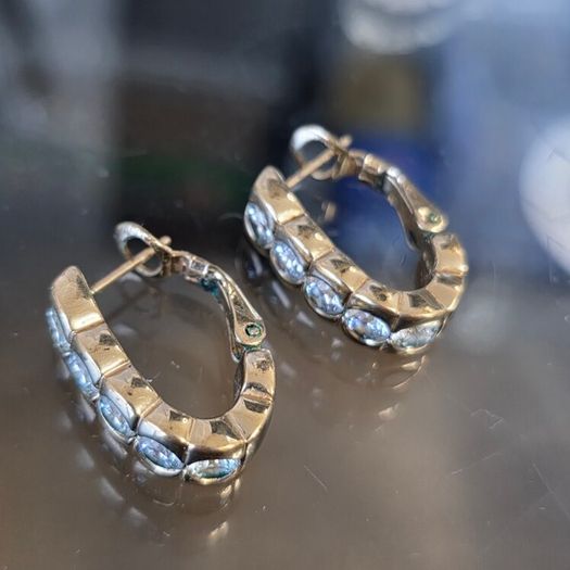 Vintage PL Hoop Earrings with Large Clear CZ Stones. Statement Jewellery