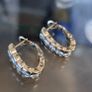Vintage PL Hoop Earrings with Large Clear CZ Stones. Statement Jewellery Image 2