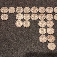 26 British Sixpence Coins 1938 to 1951  Silver & Vintage Coin Collection