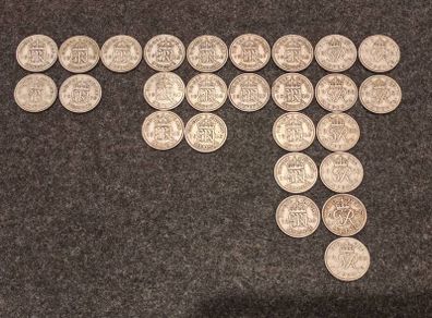 26 British Sixpence Coins 1938 to 1951  Silver & Vintage Coin Collection