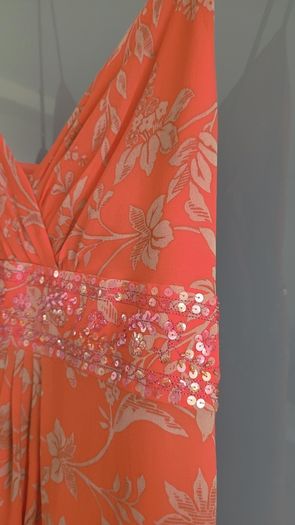 MONSOON coral silk dress Sz 16