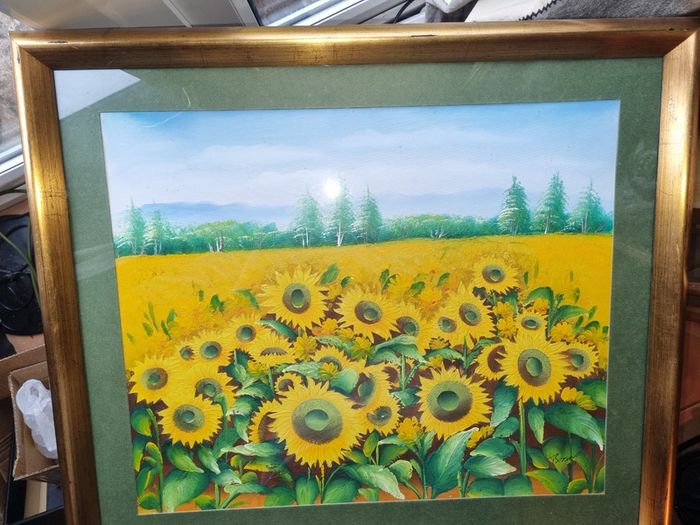 Large and Sunflower Oil Painting by C. R. Benoit