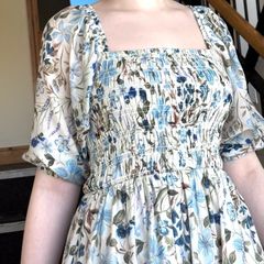 Cream & Blue Floral Cottagecore Maxi Dress Size - S/8