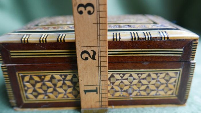 Vintage Handmade Wooden Jewelry Box Wood Trinket Storage Wood Box Mother of Pearl Inlay