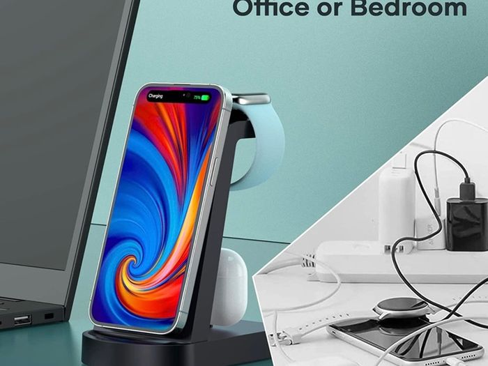3 in 1 Wireless Charging Station, Wireless Charger for iPhone 14/14 Plus/14 Pro/13/12/11, Wireless Charging Stand Dock for Apple Watch 8/Ultra/7/6/SE, AirPods 3/2/1/pro (with Adapter), Black