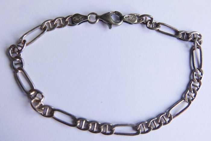 Vintage 925 Sterling Silver Figaro Link Chain Bracelet (in original box) length 7,5" - 5,2g