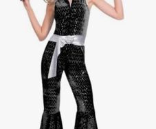 70s black glitter jumpsuit V-neck Disco Diva, size 10-12