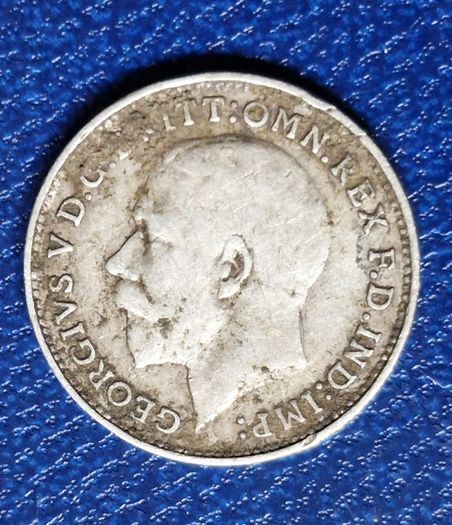 1916 United Kingdom  3 Pence - George V  Silver Coin