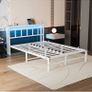 Double Bed Frame with Storage Headboard,4ft6 Bed Frame Double Bed Base with Charging Station and LED Lights,Metal Platform Double Bed 135x190,Mattress Base No Box Spring Needed,No Noise,White Image 5