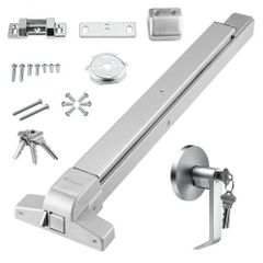 Push Bar Door Locks, Stainless Steel Panic Bars for Exit Doors, with Exterior Lever and 3 Keys, Push Bar Panic Exit Device Door Hardware for Metal Wood Door, for Left and Right Handed Doors