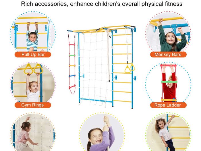 Wall Gym for Kids 7 in 1 Steel Indoor Kids Gym for Exercise Climbing Toys