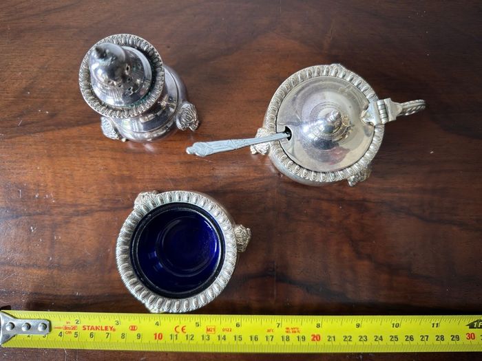 Vintage 3-Piece Cruet Set with Cobalt Blue Glass