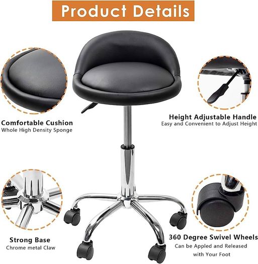 Black Adjustable Swivel Rolling Cushion Tattoo Massage Hydraulic Salon Stool with Back,5 Wheels (FREE SHIPPING)