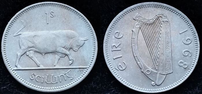 [#795] - Ireland 1968 | 1 Shilling | 1s | Bull | KM.14a | MS