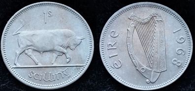 [#795] - Ireland 1968 | 1 Shilling | 1s | Bull | KM.14a | MS